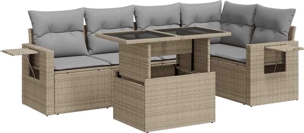 vidaXL 6 részes bézs polyrattan kerti ülőgarnitúra párnával