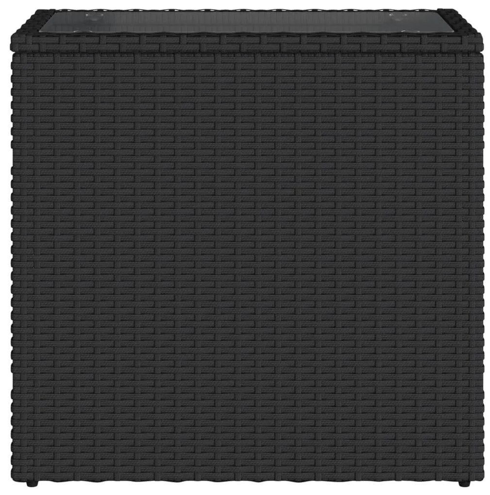 fekete polyrattan üveglapos kerti kisasztal 58 x 27,5 x 55 cm