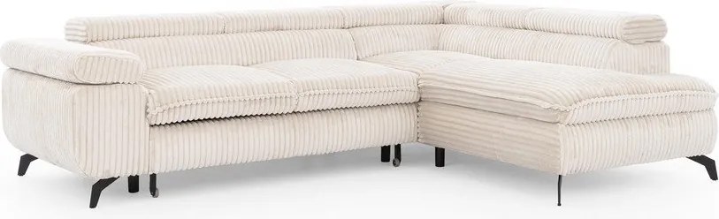 Krémszínű kordbársony sarokkanapé (jobb oldali-L alakú) Marbeya – Ropez