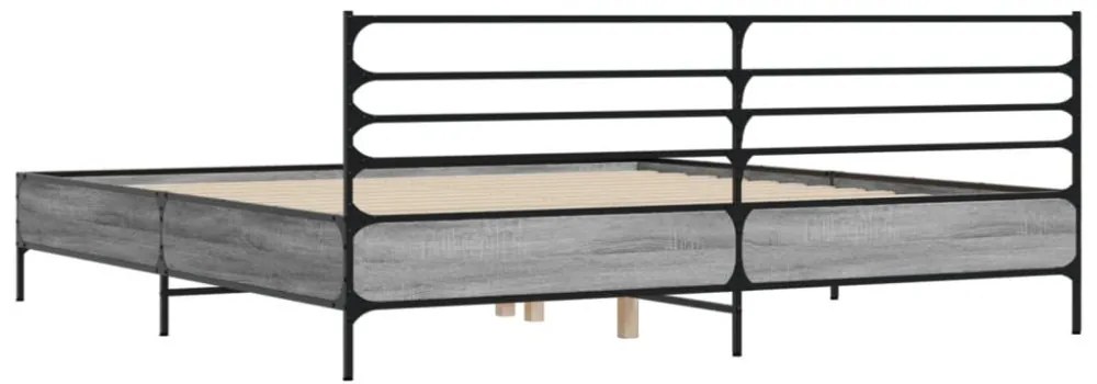 szürke sonoma szerelt fa és fém ágykeret 200 x 200 cm