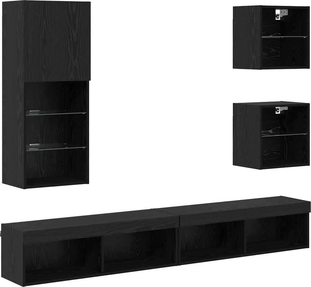 vidaXL TV Fali Egységek LED-del 5 pcs Fekete tölgy Faanyag