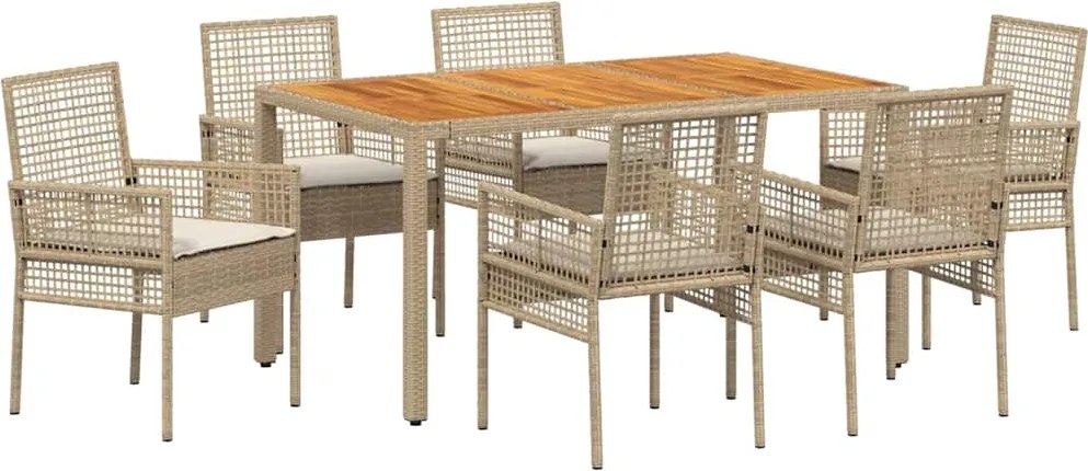 vidaXL Kert étkező szett 7 pcs Bézs polirattan