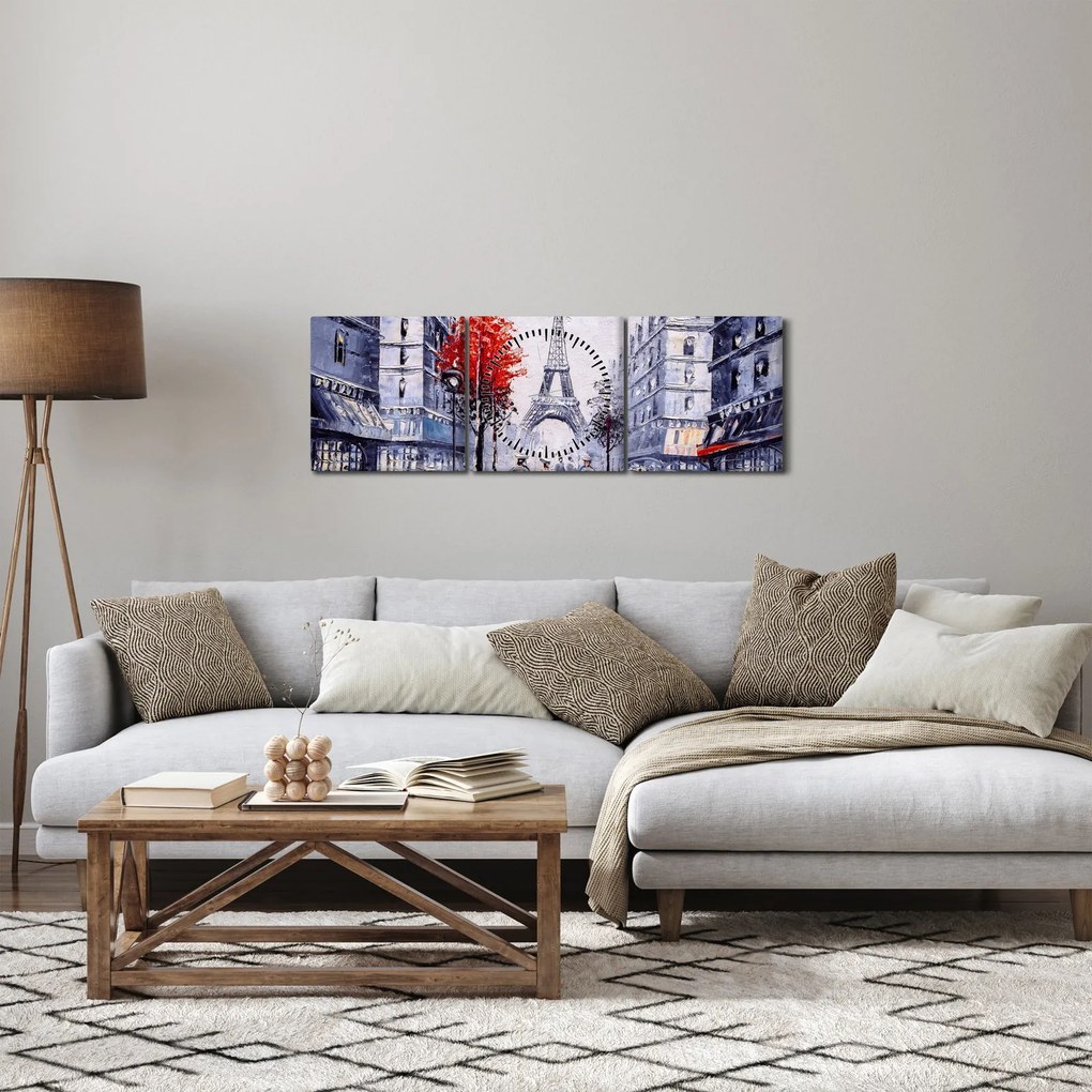Egy párizsi utca képe, olajfestmény (órával) (90x30 cm)