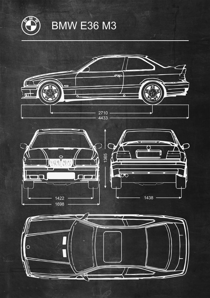 Poszter Bmw E36 M3 Retro Patent Poster Séma