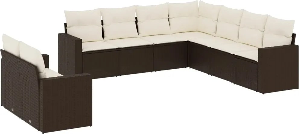 vidaXL 9 részes barna polyrattan kerti ülőgarnitúra párnákkal