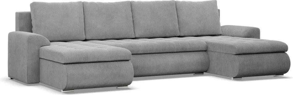Tokio U alakú sarokkanapé, 3 ágyneműtartóval, kordbársony, univerzális oldal, szürke