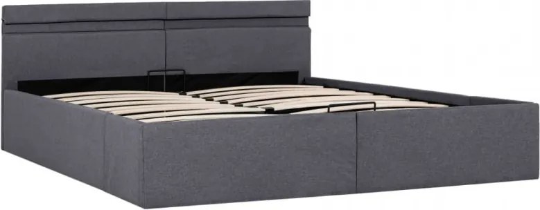 Sötétszürke LED-es szövetágy hidraulikus tárolóval 160 x 200 cm