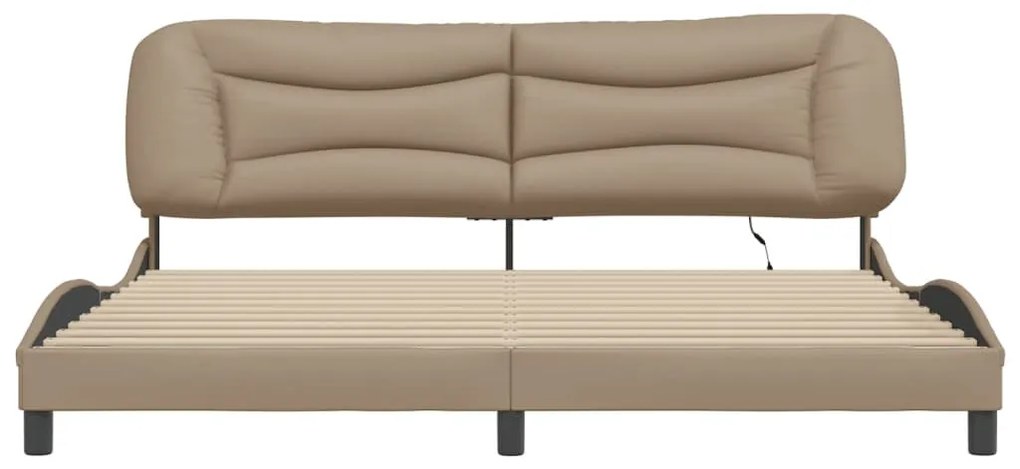cappuccino színű műbőr ágykeret LED-világítással 200 x 200 cm