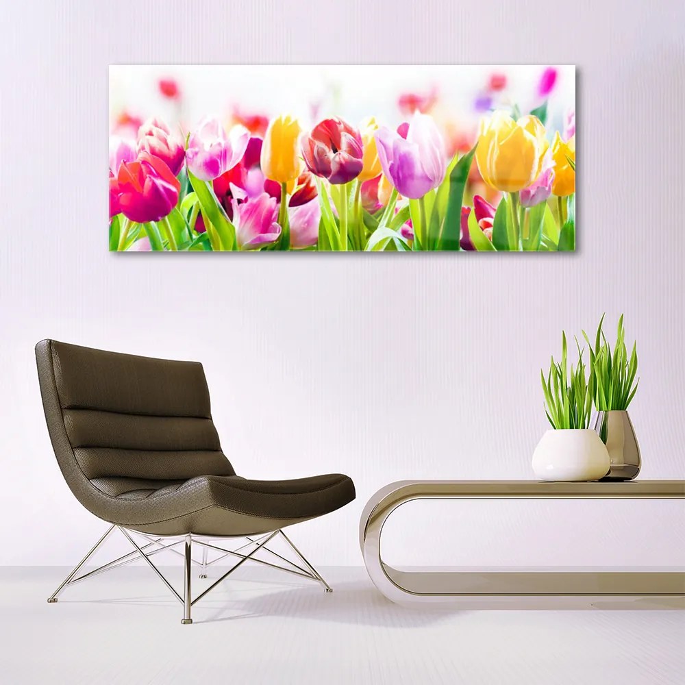 Üvegkép tulipán virágok 100x50 cm