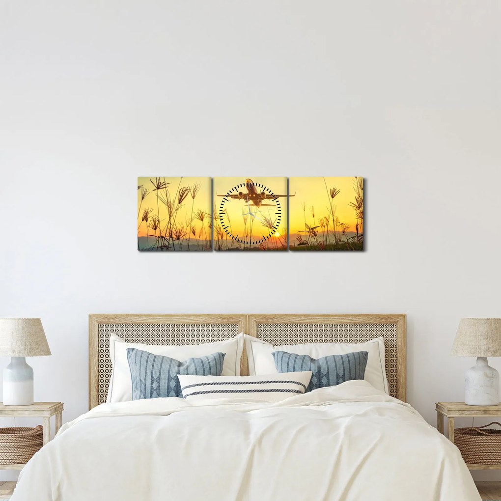Repülő repülőgép képe (órával) (90x30 cm)