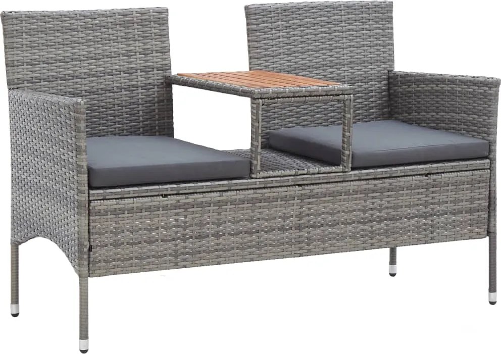 vidaXL kétszemélyes szürke polyrattan kerti pad teázóasztallal 143 cm