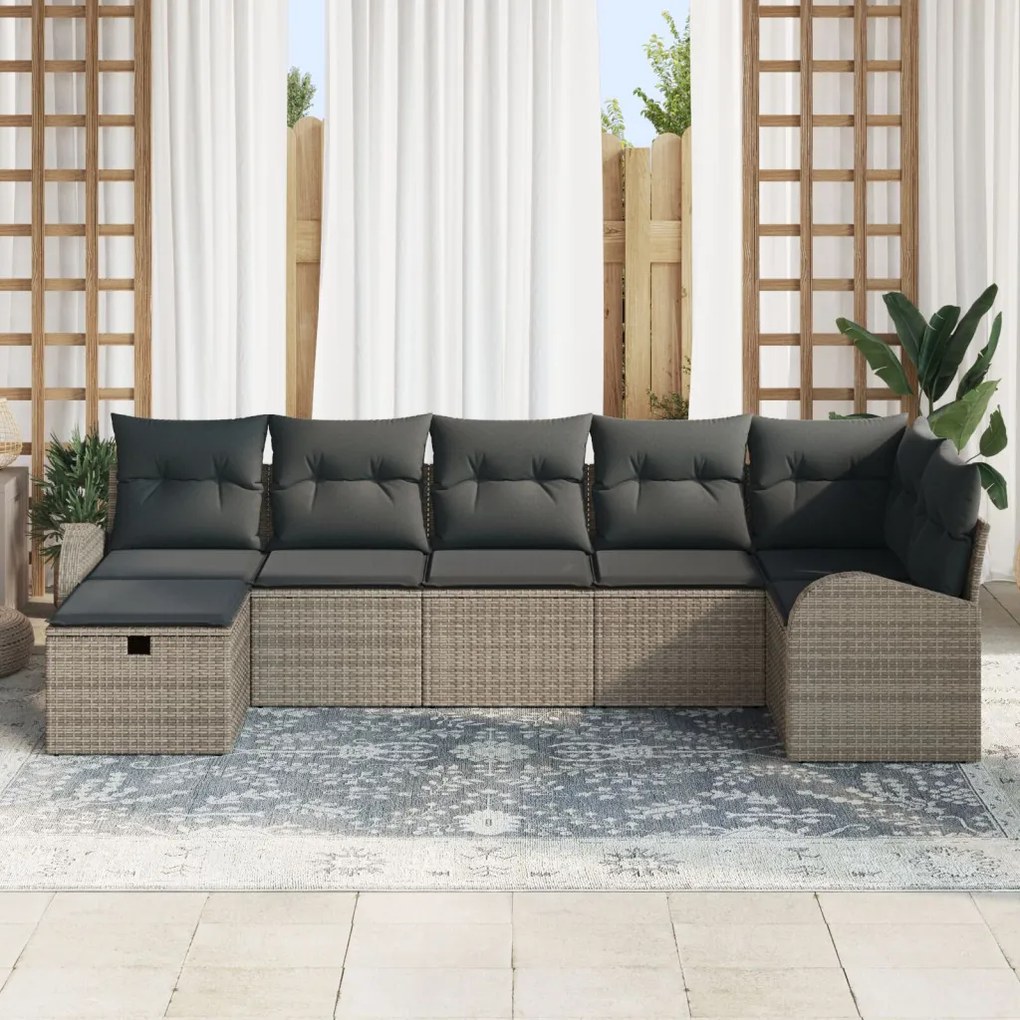 Kerti Kanapé Szett 7 pcs Szürke 289 x 124 x 85 cm Poli rattan