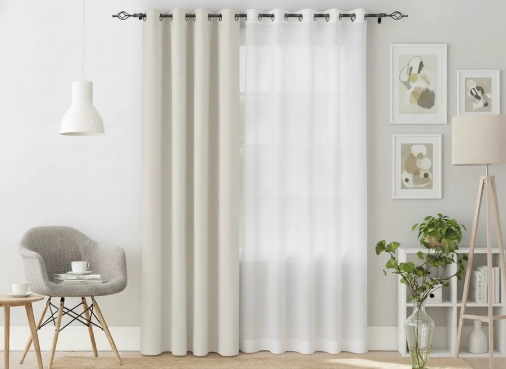 Fehér-krémszínű OXFORD függöny 140x250 cm Felfüggesztés: Fém gyűrűk