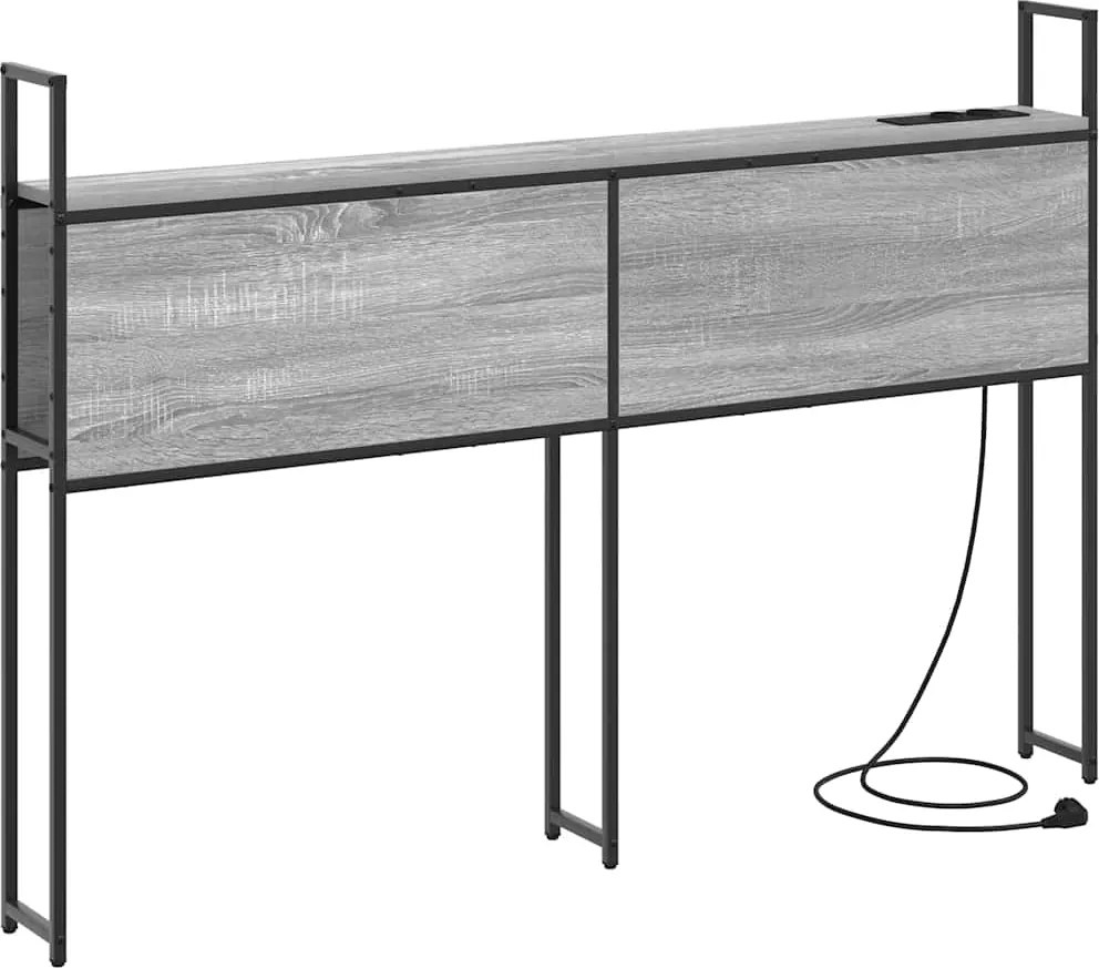 vidaXL Tárolós Fejtámla Töltő Állomással Szürke sonoma Faanyag