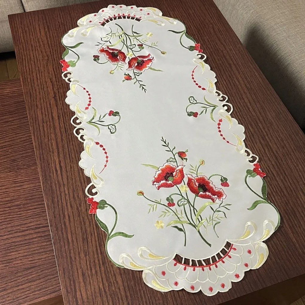 Asztali Futófelület 60x120 Fehér Dekoratív Hímzéssel