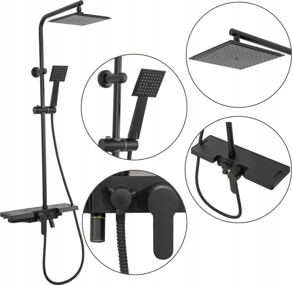 Fali Zuhany Szett Fekete Mat Rea Bravo Polc Kifolyó Esőztető