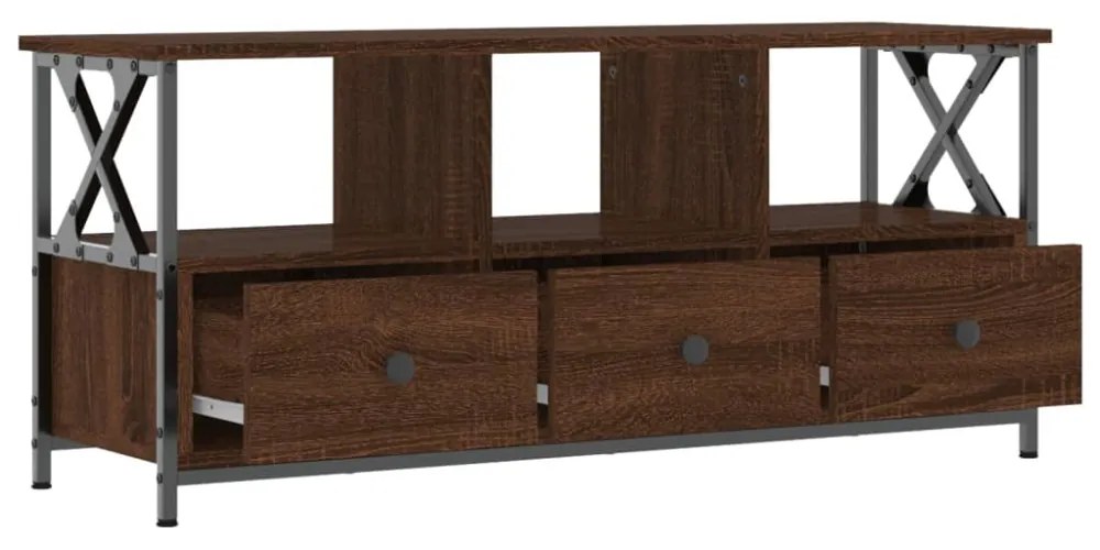 barna tölgyszínű szerelt fa és vas TV-szekrény 102x33x45 cm