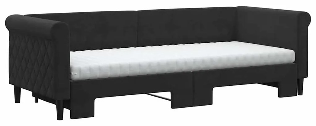 fekete kihúzható bársony heverő matraccal 80 x 200 cm