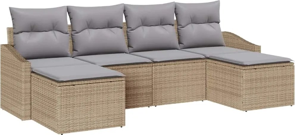 vidaXL Kanapé Szett párnával 6 pcs Bézs polirattan