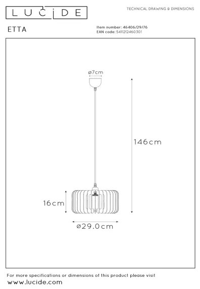 Lucide 46406/29/76 - Csillár zsinóron ETTA 1xE27/40W/230V á. 29 cm fa