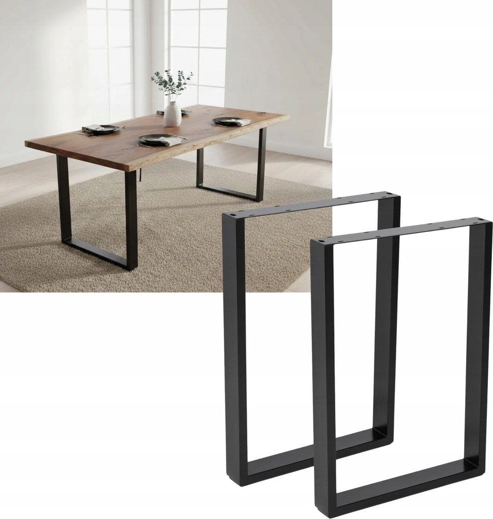 Asztali Lábak Íróasztalhoz Fém Fekete 50x72 CM Profil 6x2 CM Loft 2DB