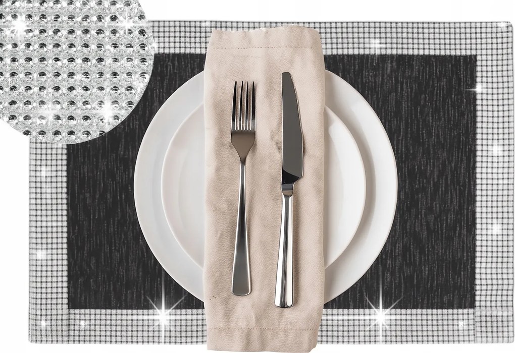 Szalvéta Fekete Glamour Ezüst Strasszok Asztalra 35x50 Elegáns Ezüst