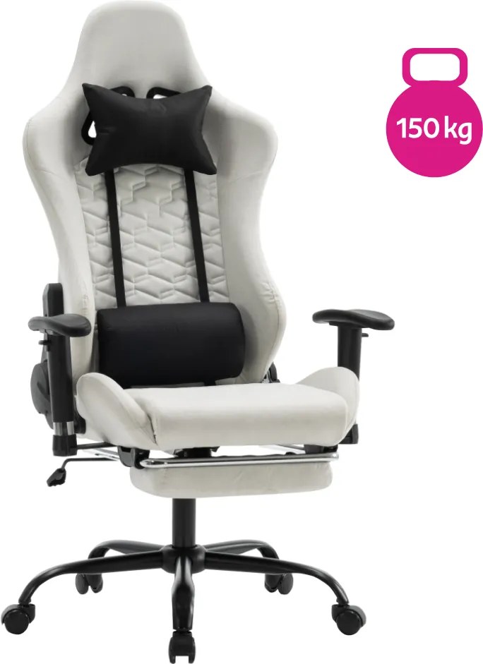 Irodai/gamer szék, fehér/fekete, teherbírás 150 kg, PAPIBAS