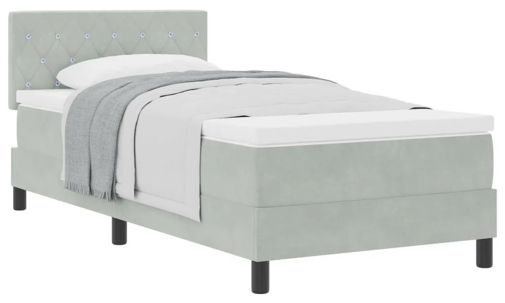 Box Spring Ágy Matraccal Világosszürke 90x200 cm Bársony