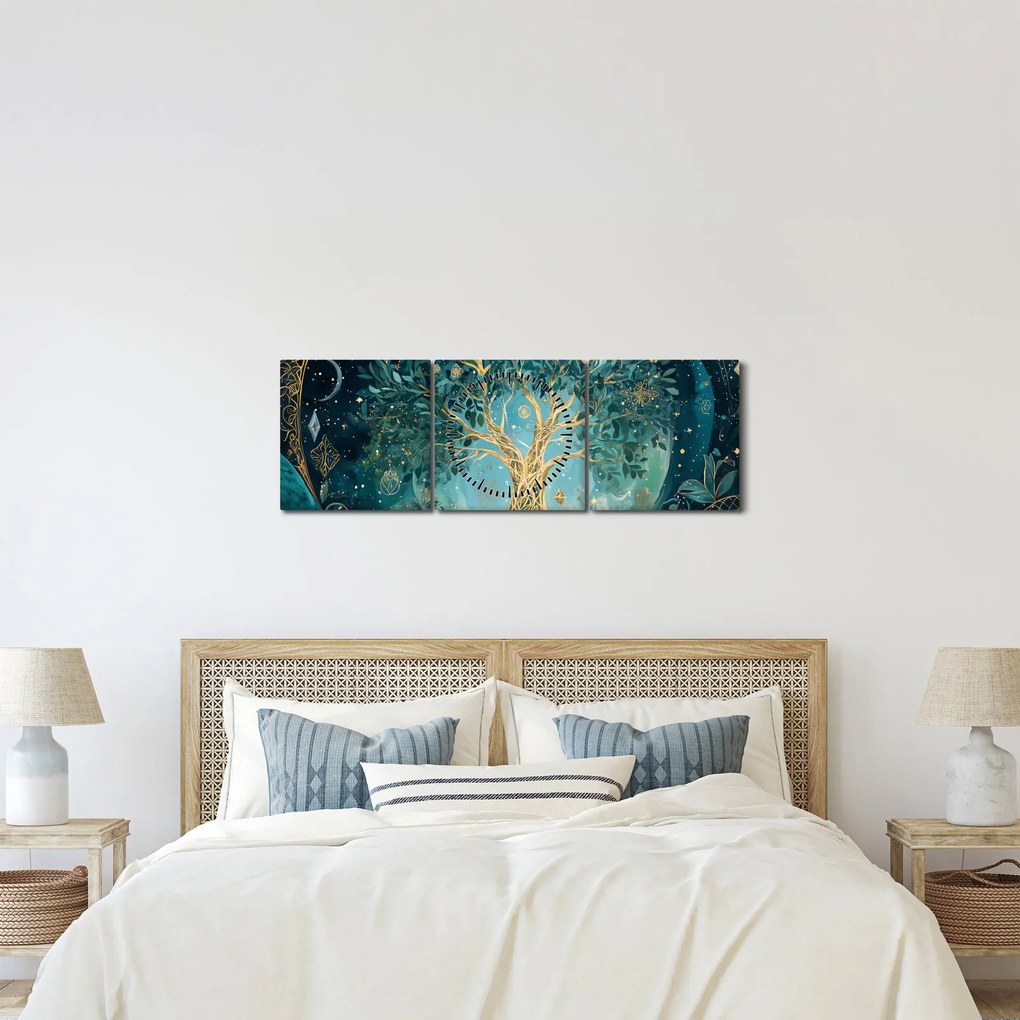 Kép – Életfa az univerzumban (órával) (90x30 cm)