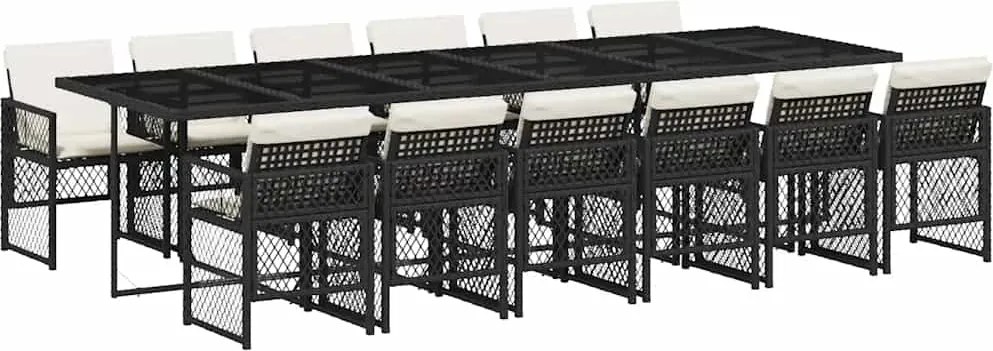 vidaXL 13 részes fekete polyrattan kerti ülőgarnitúra párnákkal