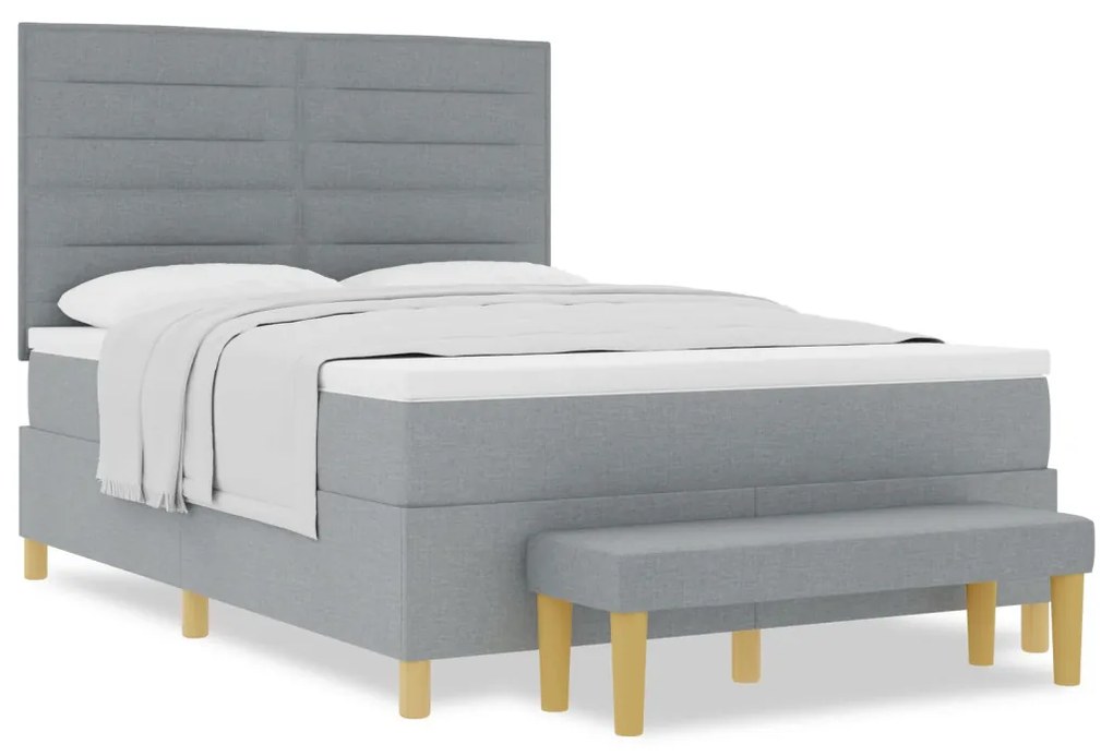 Box Spring Ágy Matrac &amp; Pad Világosszürke 140x190 cm Szövet
