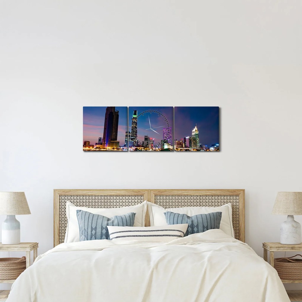 Éjszakai város képe (órával) (90x30 cm)