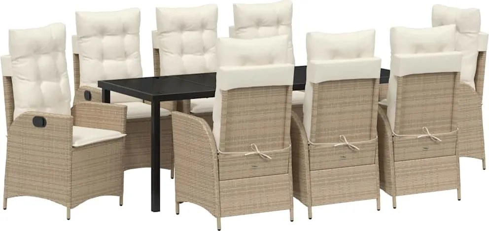 vidaXL Kert étkező szett párnával 9 pcs Bézs polirattan