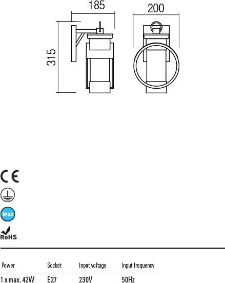 REDO 9571 COMPASS Klasszikus Kültéri Fali Lámpa E27 IP23