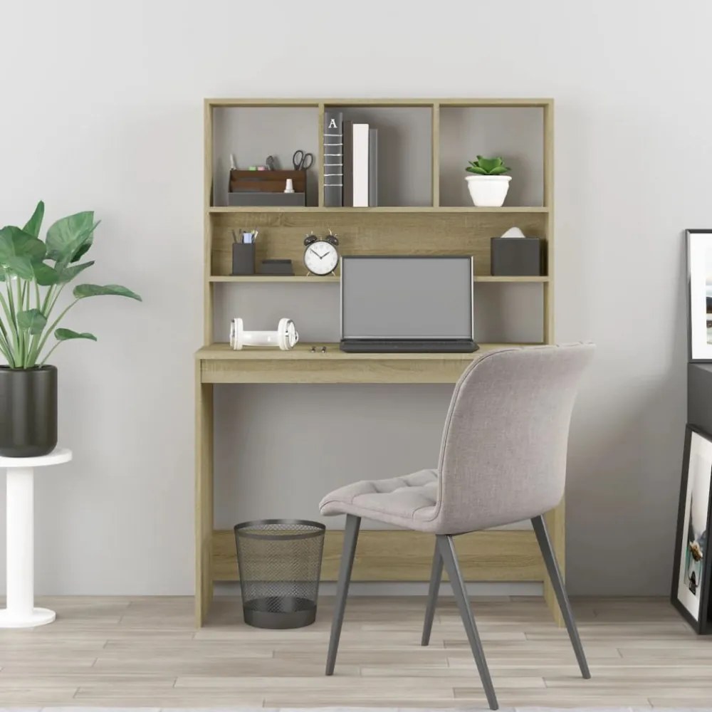 sonoma tölgy szerelt fa íróasztal polcokkal 102 x 45 x 148 cm