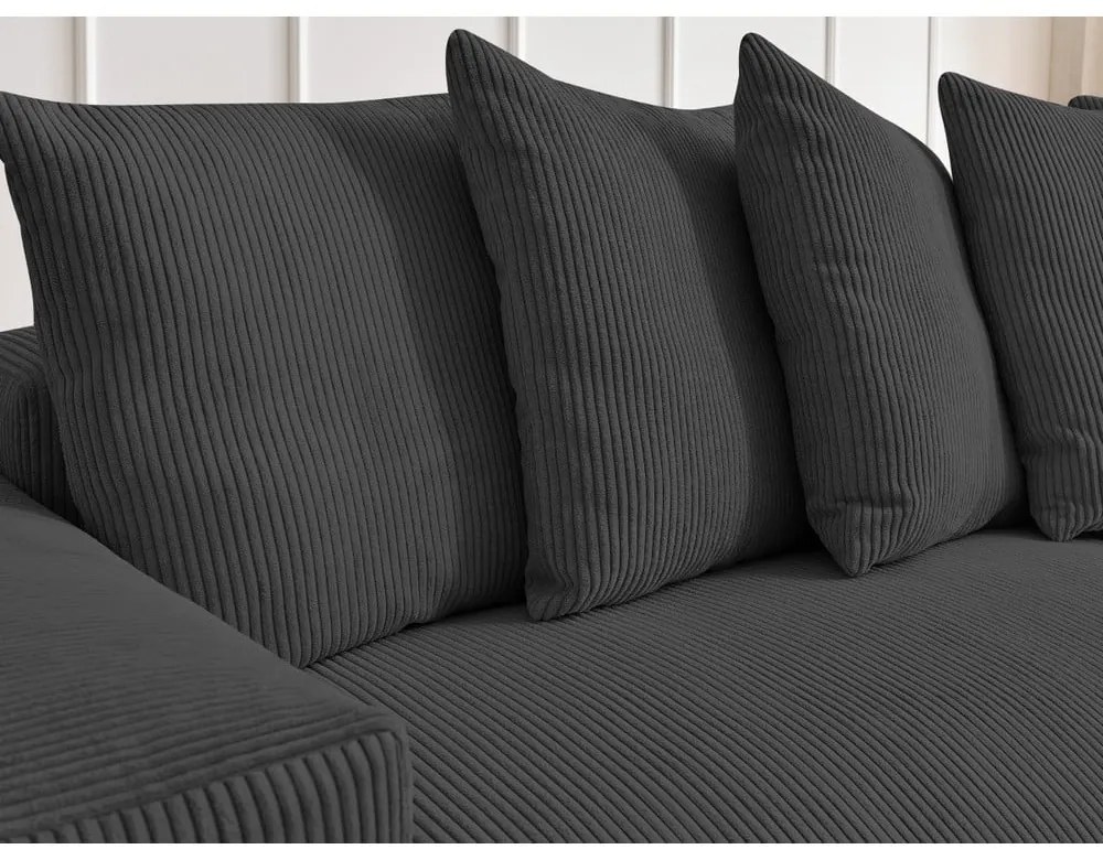 Sötétszürke kordbársony kinyitható-tárolóhelyes sarokkanapé Voltaire – Bobochic Paris