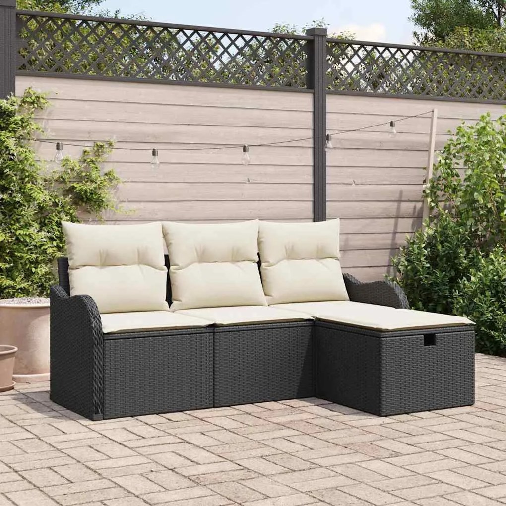 Kerti Kanapé Szett 4 pcs Fekete és krémszínű 176 x 117 x 85 cm