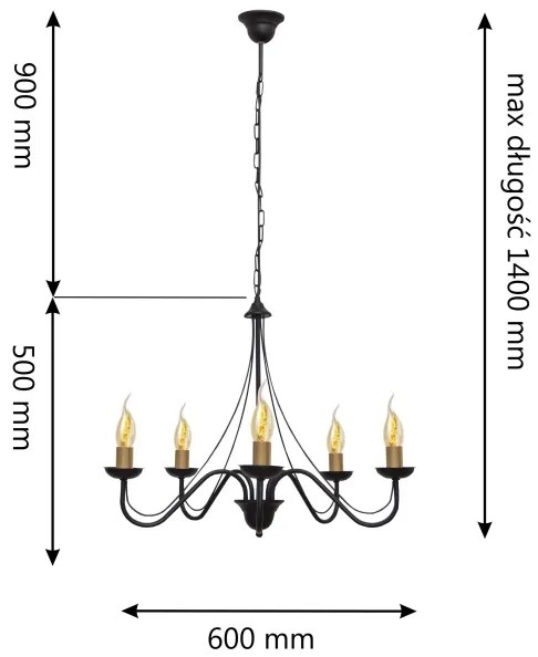 Csillár láncon MALBO 5xE14/60W/230V