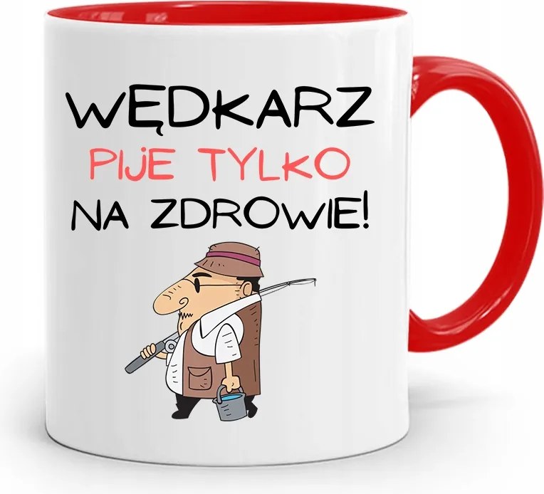 Piros Horgász Bögre A Horgász Egészségéért Iszik, fényképes nyomtatással