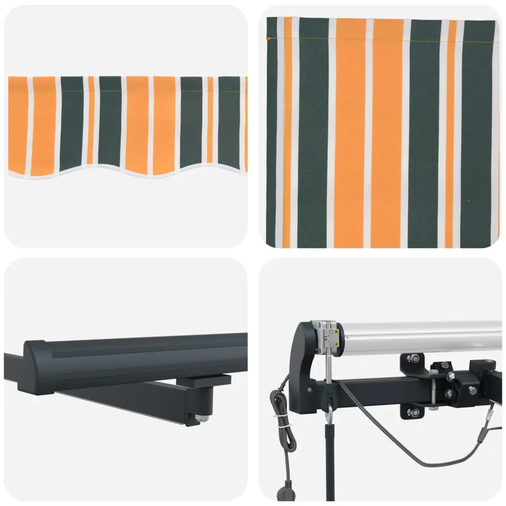Automatikus Behúzható Napellenző LED-del Zöld és Sárga 500x300 cm