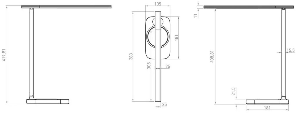 Lámpa Asztali BRESSI 8W, 450lm, AC220-240V, 3-CCT, Wireless töltő, USB, PF>0,5, RA>80, szürke