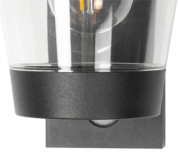 Kültéri fali lámpa fekete IP44 mozgásérzékelővel - Joren