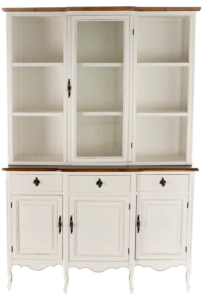 Fehér nagy fa vintage vitrines tálalószekrény 199 cm