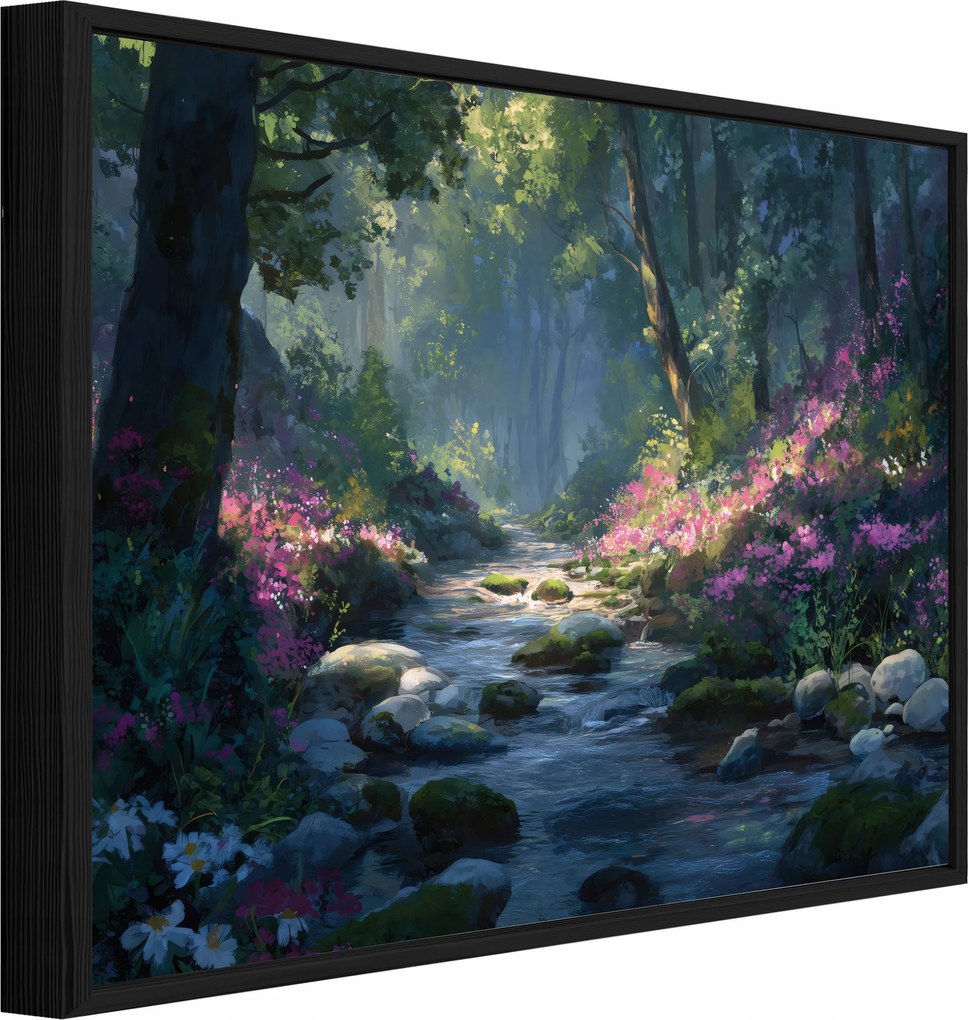 Vászonkép Fekete Keretben Erdő Természet Folyó Nappali Hálószoba 120x80