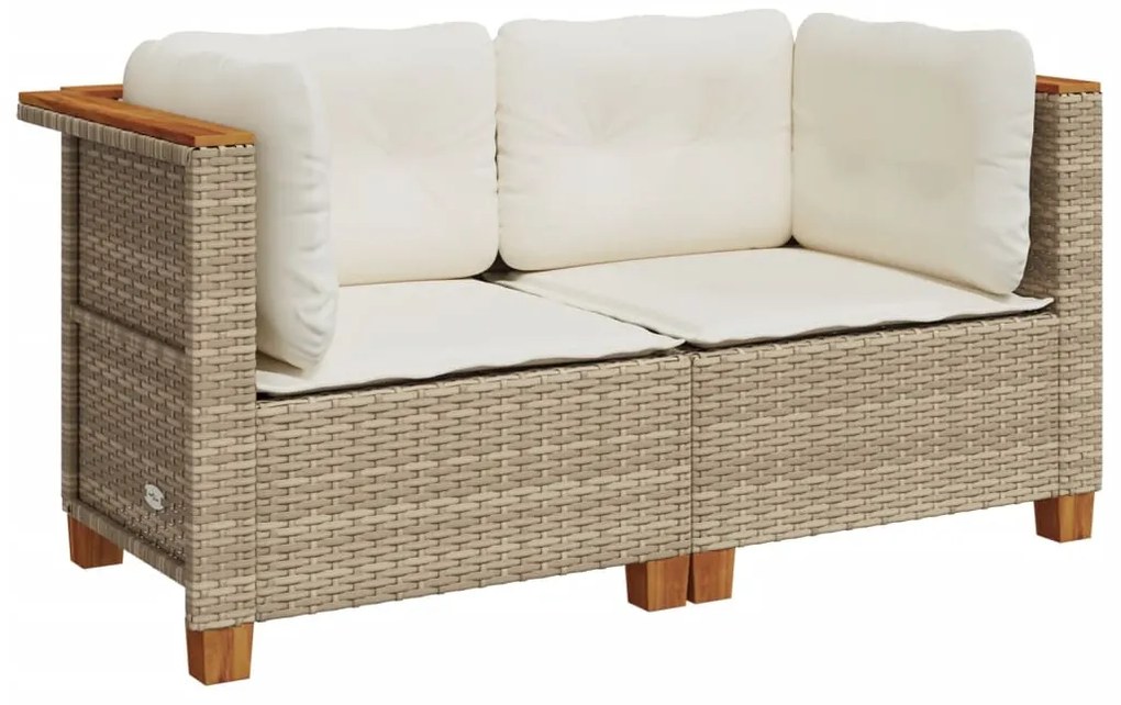 vidaXL 2 db bézs polyrattan kerti sarokkanapé párnákkal