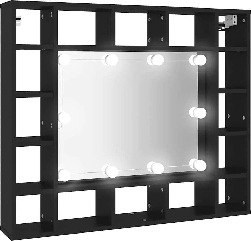 vidaXL fekete LED-es tükrös szekrény 91x15x76,5 cm