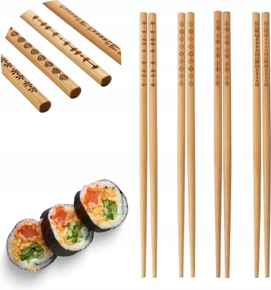 Bambusz sushi pálcikák 8 db (4 pár) Többször felhasználható 24 cm