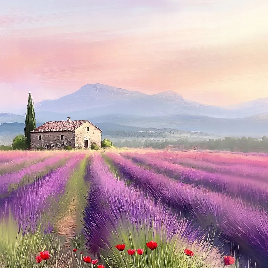 Vászonkép Canvas Tájkép Franciaország Provence Mező Levendula Virágok 40x40