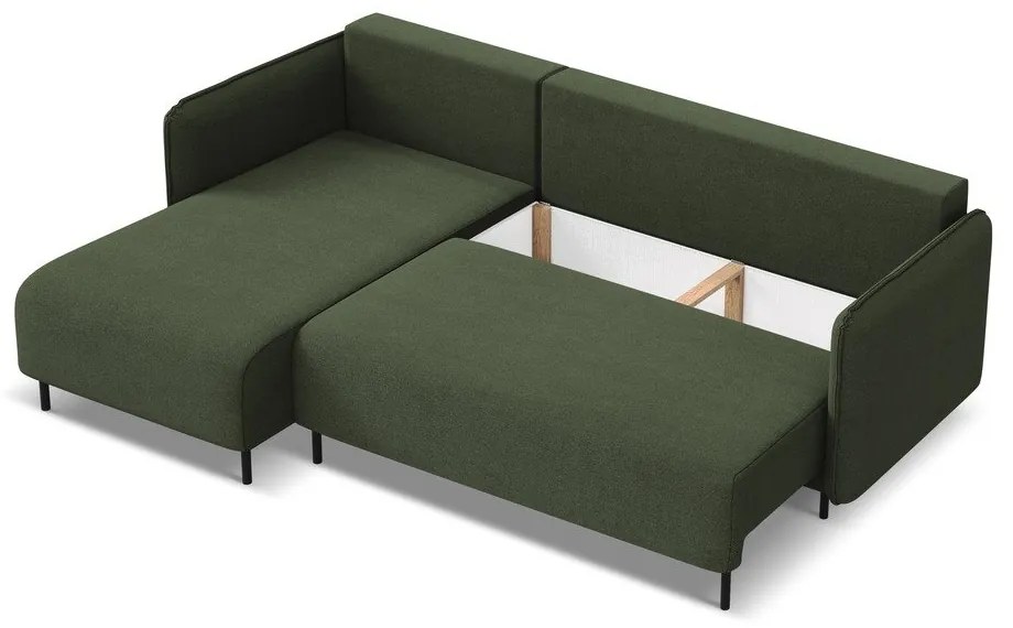Zöld kinyitható-tárolóhelyes sarokkanapé (bal oldali) Luana – Makamii