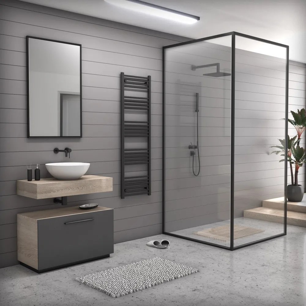 Fekete 500x1600mm törölközőszárítós fürdőszobai radiátor Welland Lux | Készletről | Gyors kiszállítással